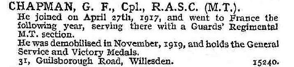 Chapman G F Cpl Army Service Corps