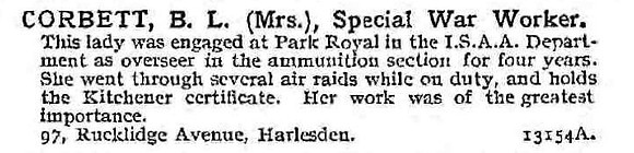 Corbett B L Mrs Munitions Worker
