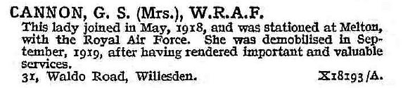 Cannon G S Mrs Womens Royal Air Force
