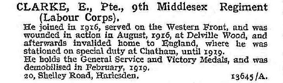 Clarke E Pte 9th Middlesex Regiment