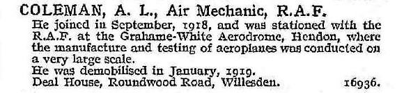 Coleman A L Air Mech Royal Air Force