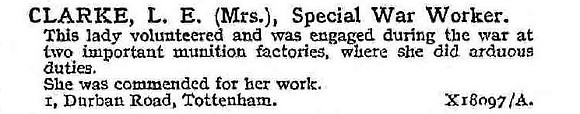 Clarke L E Mrs Munitions Worker
