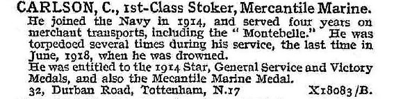Carlson C 1st Class Stoker Mercantile Marine