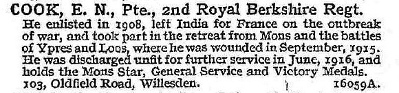 Cook E N Pte 2nd Royal Berkshire Regiment