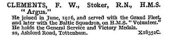 Clements F W Stoker HMS Argus Royal Navy