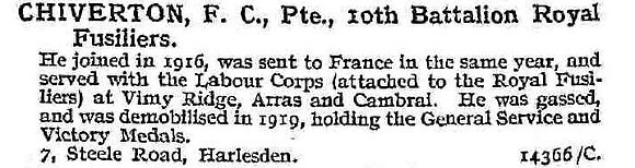 Chiverton F C Pte 10th Royal Fusiliers
