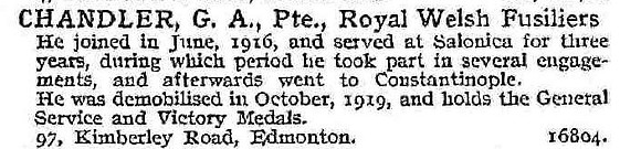 Chandler G A Pte Royal Welsh Fusiliers