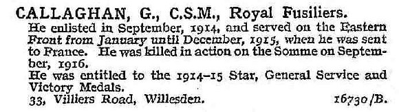 Callaghan G CSM Royal Fusiliers