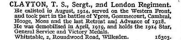 Clayton T S Sergt 2nd London Regiment