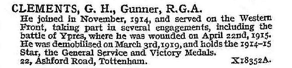 Clements G H Gnr Royal Garrison Artillery
