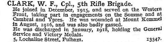 Clark W F Cpl 5th Rifle Brigade