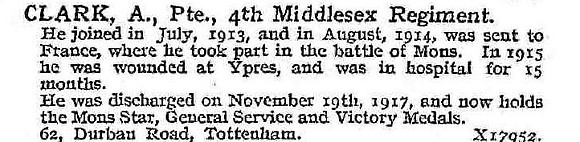 Clark A Pte 4th Middlesex Regiment