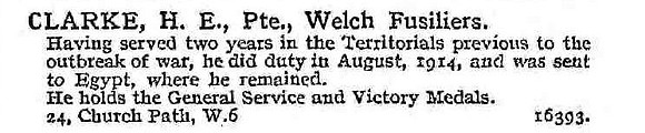 Clarke H E Pte Royal Welsh Fusiliers