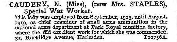 Caudery N Miss Munitions Worker