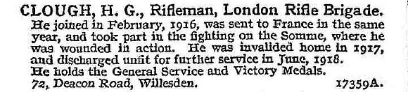 Clough H G Rfn 5th London Regiment
