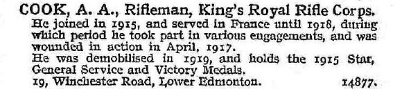 Cook A A Rfn Kings Royal Rifle Corps