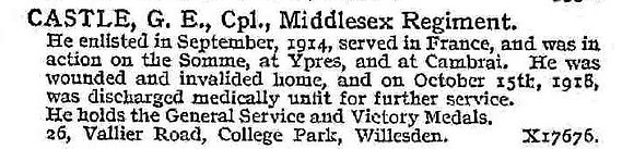 Castle G E Cpl Middlesex Regiment