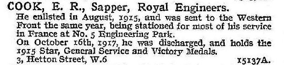 Cook E R Sapper Royal Engineers