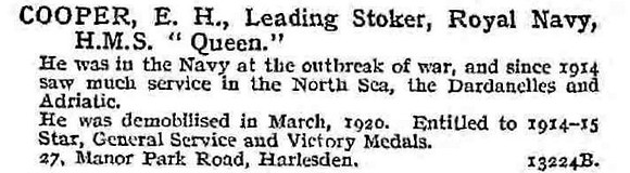 Cooper E H Leading Stoker HMS Queen Royal Navy