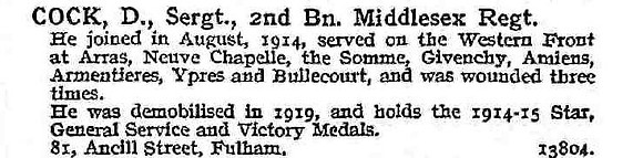 Cock D Sergt 2nd Middlesex Regiment