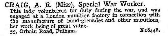Craig A E Miss Munitions Worker