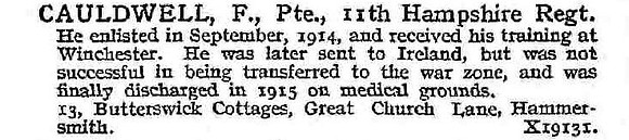 Cauldwell F Pte 11th Hampshire Regiment