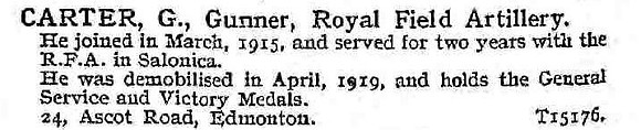 Carter G Gnr Royal Field Artillery