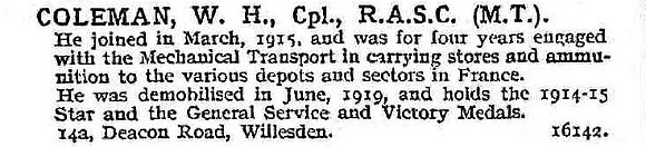 Coleman W H Cpl Army Service Corps