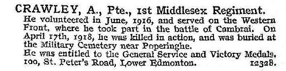 Crawley A Pte 1st Middlesex Regiment