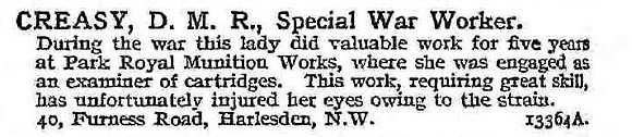 Creasy D M R Miss Munitions Worker