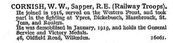 Cornish W W Sapper Royal Engineers