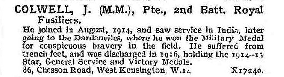 Colwell J Pte MM 2nd Royal Fusiliers