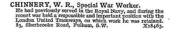 Chinnery W R Special War Worker