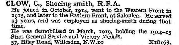 Clow C Shoeing Smith Royal Field Artillery