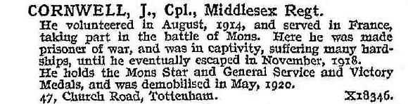 Cornwell J Cpl Middlesex Regiment