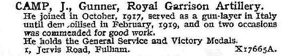 Camp J Gnr Royal Garrison Artillery