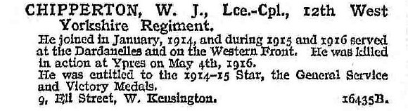 Chipperton W J L/Cpl 12th West Yorkshire Regiment