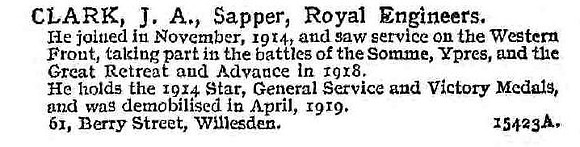 Clark J A Sapper Royal Engineers