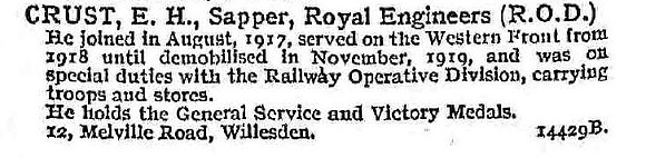 Crust E H Sapper Royal Engineers