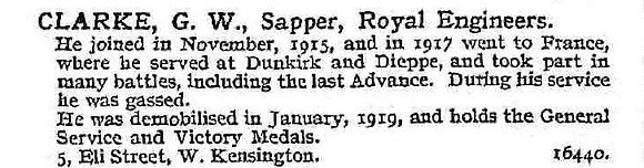 Clarke G W Sapper Royal Engineers