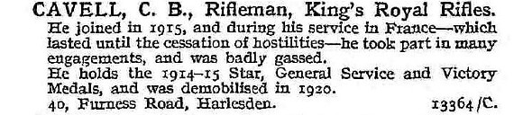 Cavell C B Rfn Kings Royal Rifle Corps