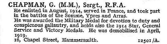 Chapman G Sergt MM Royal Field Artillery