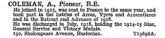 Coleman A Pnr Royal Engineers