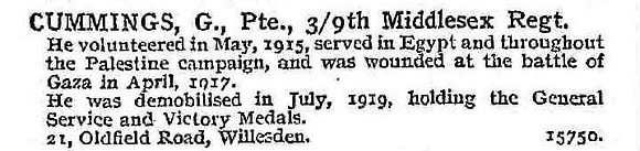 Cummings G Pte 9th Middlesex Regiment
