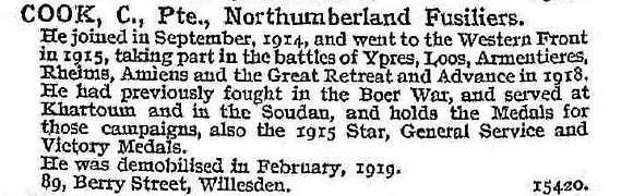Cook C Pte Northumberland Fusiliers