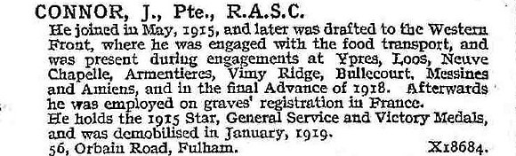 Connor J Pte Army Service Corps