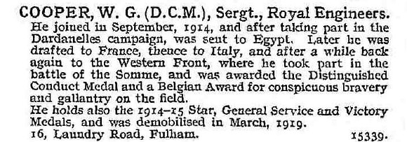Cooper W G Sergt DCM Royal Engineers