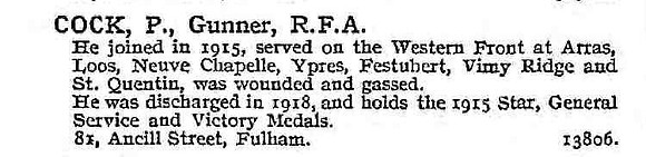 Cock P Gnr Royal Field Artillery