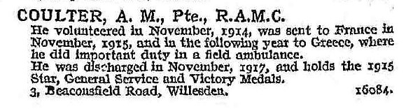 Coulter A M Pte Royal Army Medical Corps