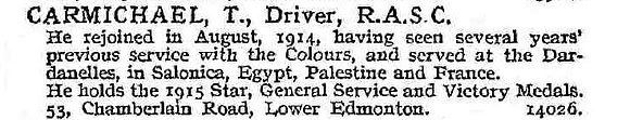 Carmichael T Dvr Army Service Corps